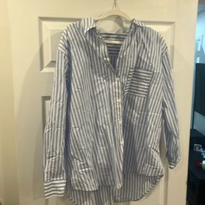 Blue and white button up shirt